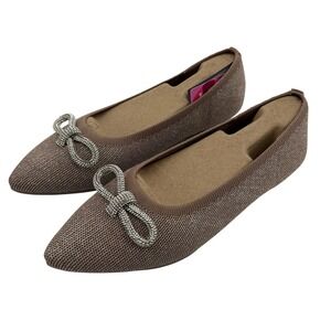 Skechers‎ Cleo Point Glitzy Haze Flats Women 8 Mocha Brown Knit Sparkle Bow NWB